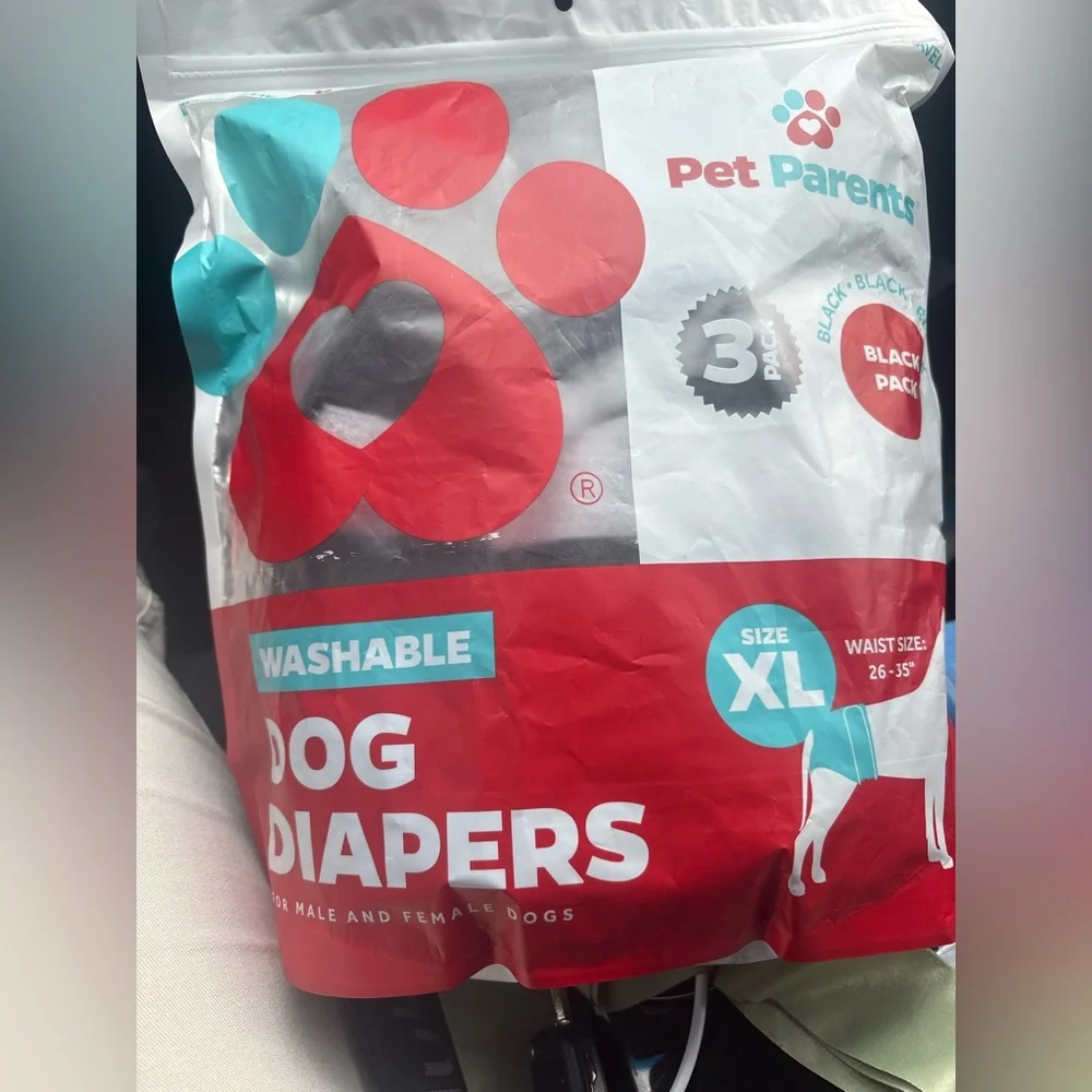 Washable Dog Diapers - 3 pack Black XL waist size 26-35”